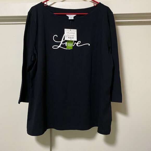 NWT - Liz Claiborne 3/4 length sleeve, black "Love" tunic, size XXL - Picture 4 of 12